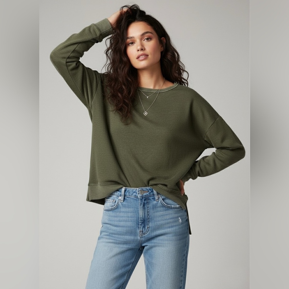 Buffalo David Bitton NWT Washed Olive Sweatshirt Minimalist Boho Gorpcore Size S